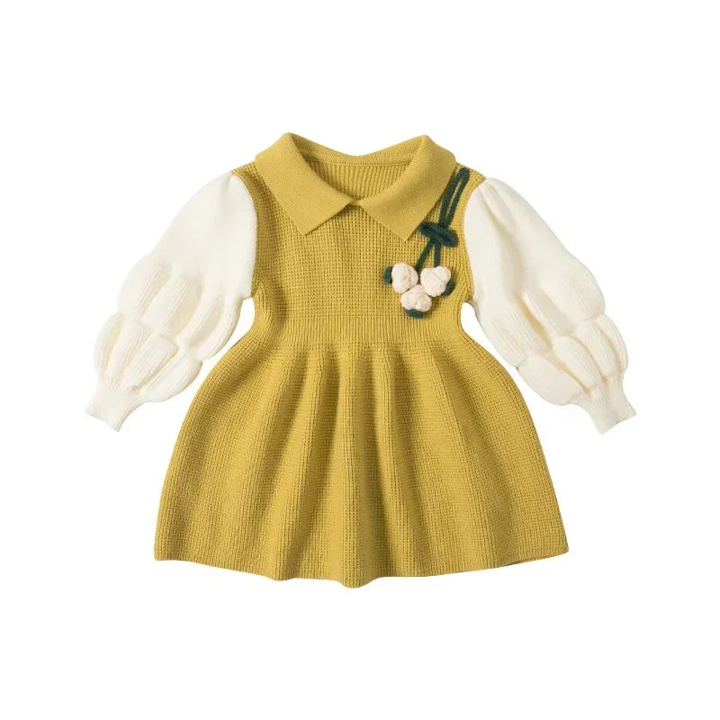 Girls Dresses 2024 Autumn New Collection Fashionable Knitted Skirt with Western Style Baby Girl Autumn Long Sleeved Skirt image 5