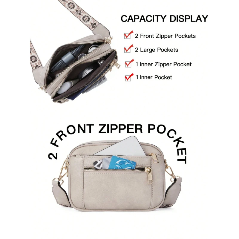 New Retro Quilted Embroidery PU Small Square Shoulder Bag – Multi-Functional Crossbody Messenger Handbag with Multi-Partition Design, Perfect for Daily Commuting, Shopping, or as a Gift image 5