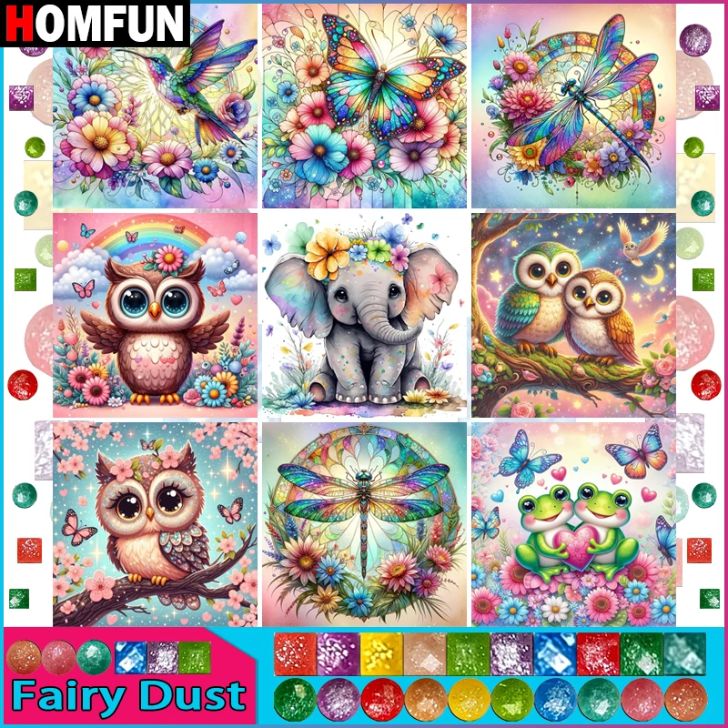 HOMFUN Fairy Dust 5D Diy Diamond Painting Cross Stitch "Cartoon Elephant Owl Santa Claus Bird"Home Decor Full Diamond Embroidery