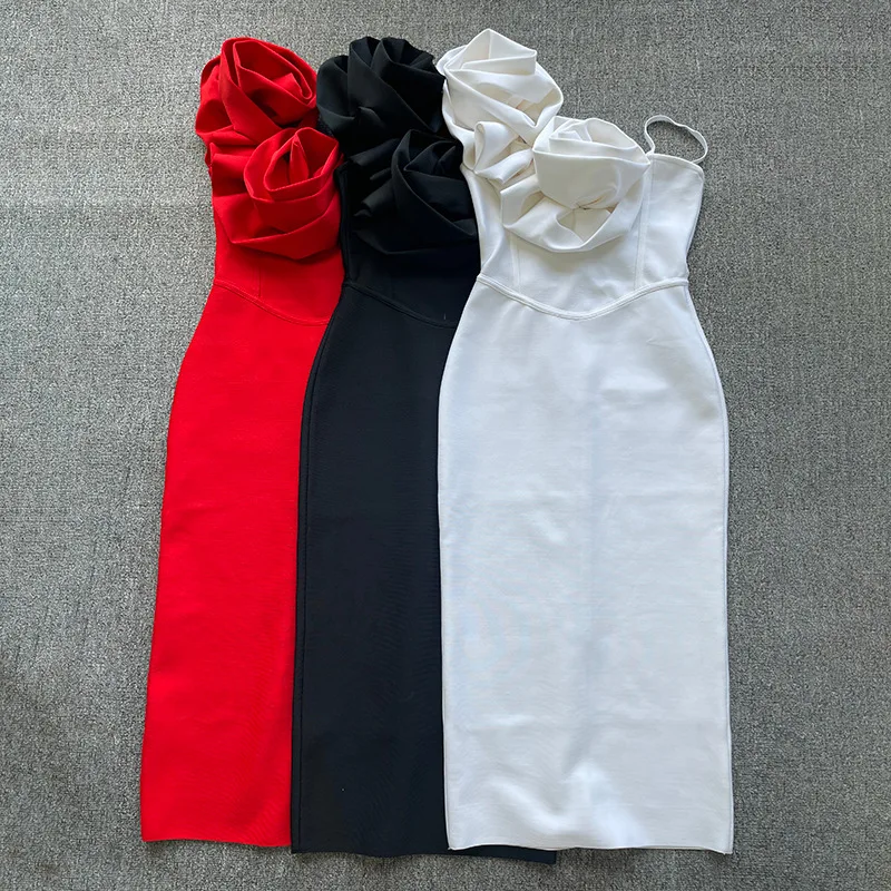 2026 Nieuwe Bandage Jurk Applicaties Asymmetrische Hals Over De Knie Bodycon Elegante High Street Show Avondfeest Een Stuk Jurken