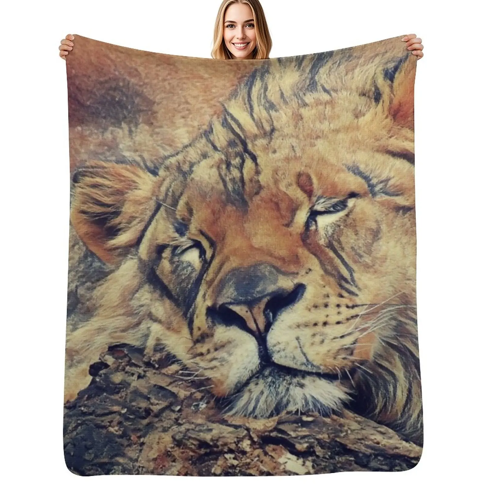 Sleepy Lion Throw Blanket Decorative Soft Throw Blanket for Couch Sofa