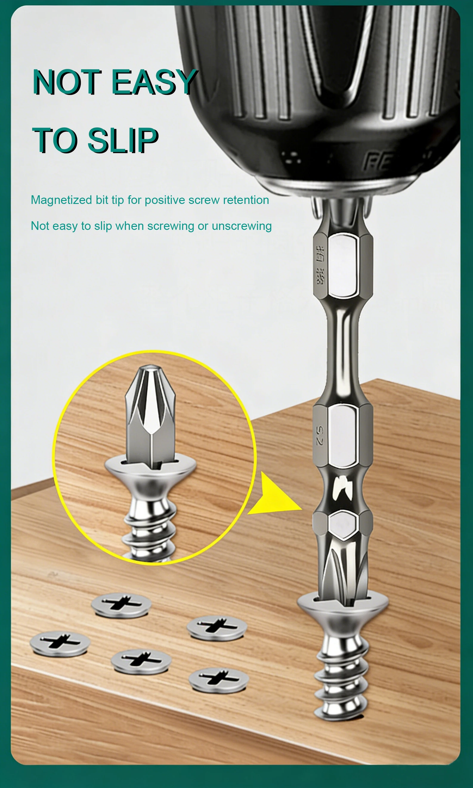 10 Stück S2 Schlagschrauberköpfe, Doppelkopf-Kreuzschlitz PH2, galvanisiert, magnetisch, rostbeständig – Detail 5