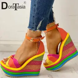 Sandalias de plataforma para mujer, zapatos de tacón alto con cuñas coloridas, informales, de fiesta, romanas, a la moda, novedad de verano