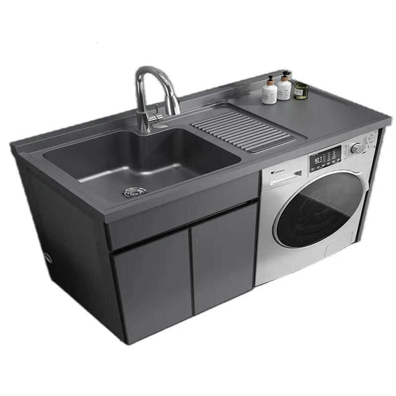 Space aluminum drum washing machine integrated cupboard balcony significant other bathroom with laundry sink