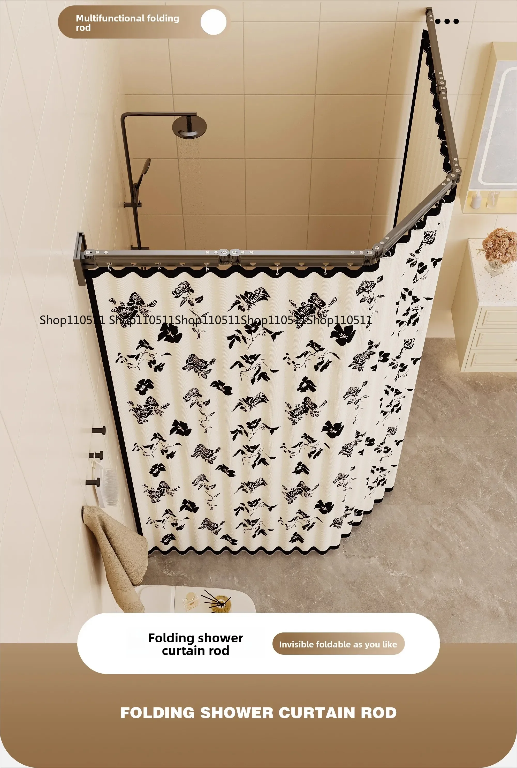 Foldable Invisible Bathroom Shower Curtain, No Punching, Bathroom Waterproof Partition, Thickened Warm Shower Water Curtain