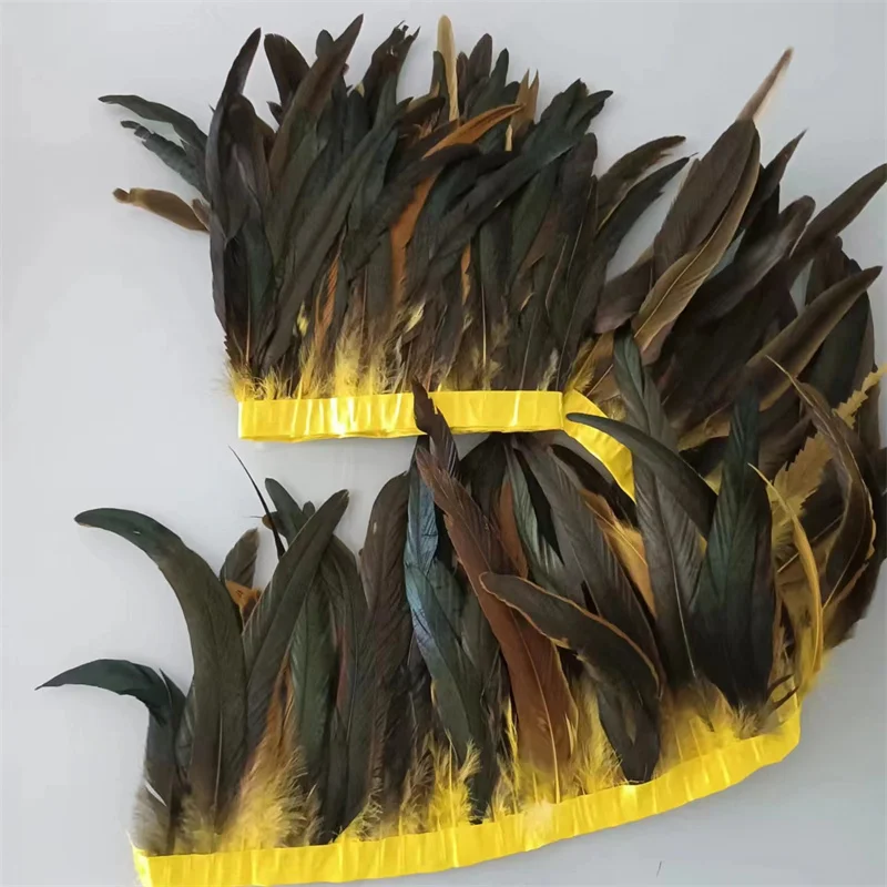 2 Yard 25-30cm Rooster Feather Trimming Chicken Feathers Trims Rooster Tail Feather Ribbon Dresses Costume Carnival Decoration