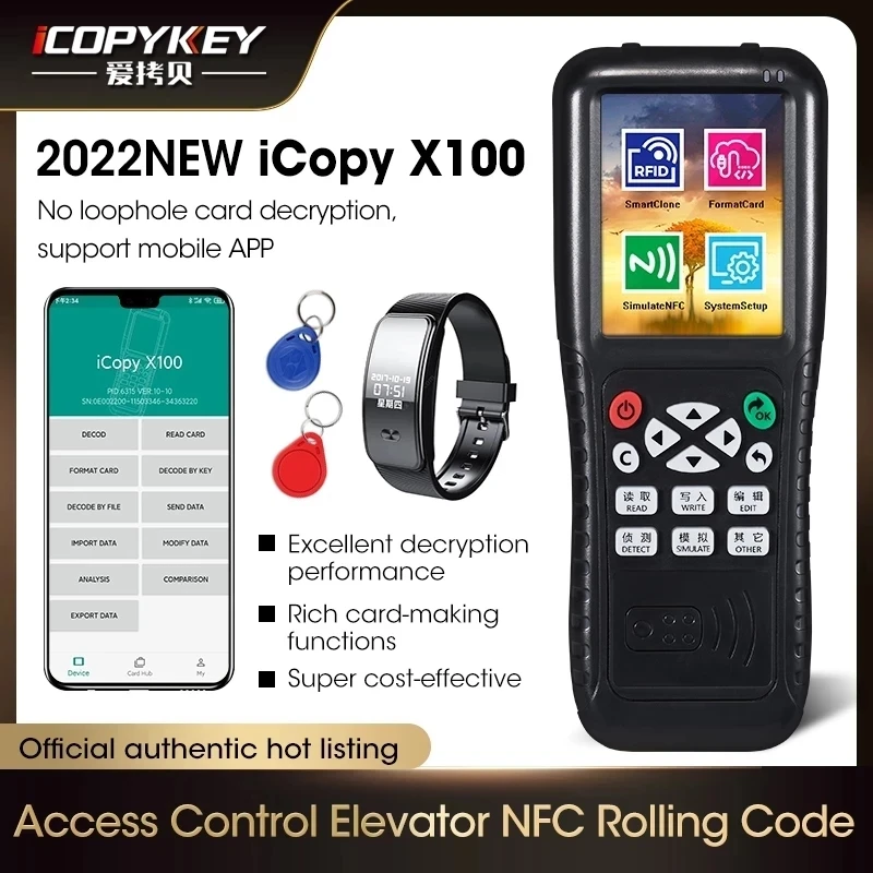 13.56MHz 125KHz Icopy X100 NFC Mobile Phone Bracelet New RFID Duplicator Advanced Decryption Programmer Copier Writer Card