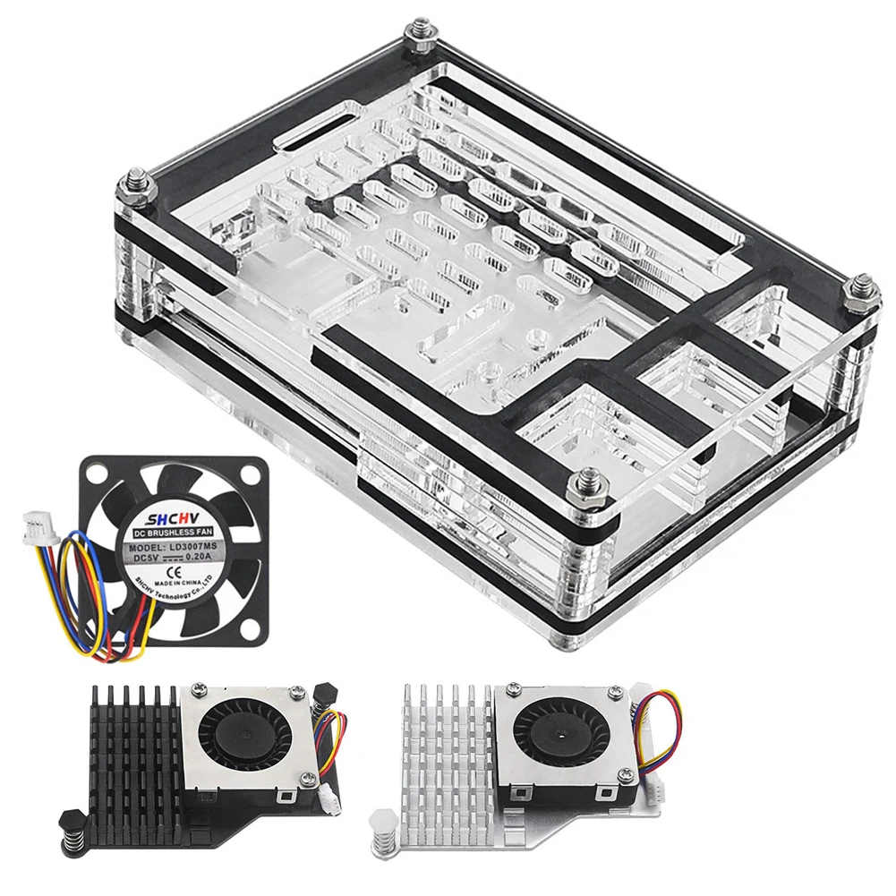 حافظة أكريليك شفافة تدعم مبرد نشط رسمي 9 طبقات صندوق حماية من الأكريليك لـ Raspberry Pi 5 4GB/8GB