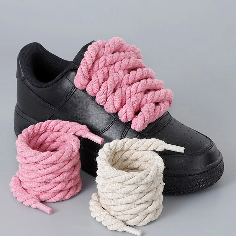 2Pcs Round Thick Rope Laces Polyester Cotton Solid Color Laces 0.8cm120cm Length Bold Shoelaces