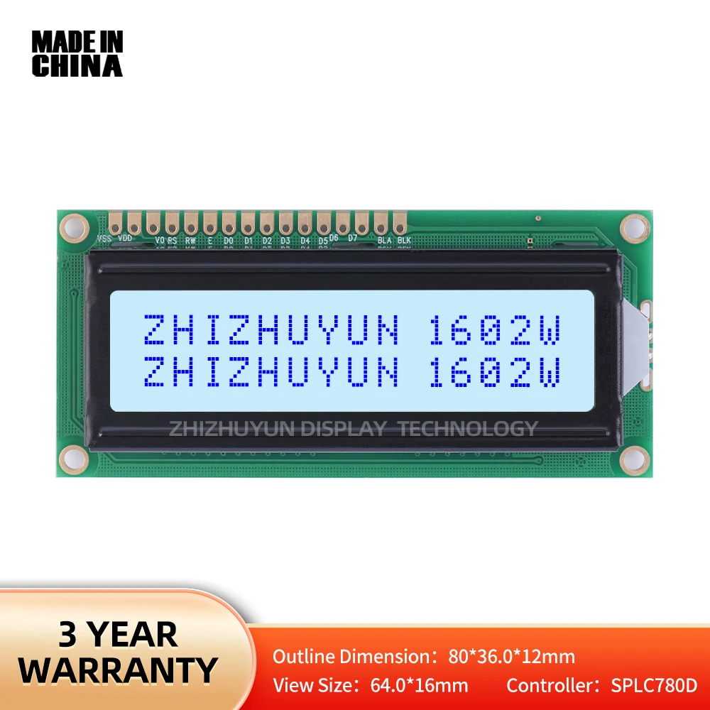 Spot Goods 1602W LCD Display Screen Grey Film Blue Font LCD Display Module 16X2 Large Window Multiple Word Libraries