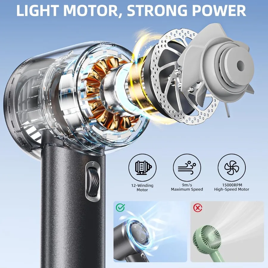 GF02 Przenośny Ręczny Wentylator Prędkość 1199 Turbo Wiatr 3600mAh Zasilany Bateryjnie Dmuchający Zimny Powietrze z Cyfrowym Wyświetlaczem Niezbędne Akcesoria Podróżne