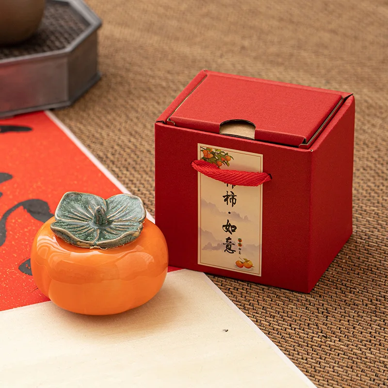 1PCS Luxury Persimmon Sugar Bowl Tea Cans Coffee Box Household Decoration Ornaments Candy Jar Ceramic with Lid Creative Cans