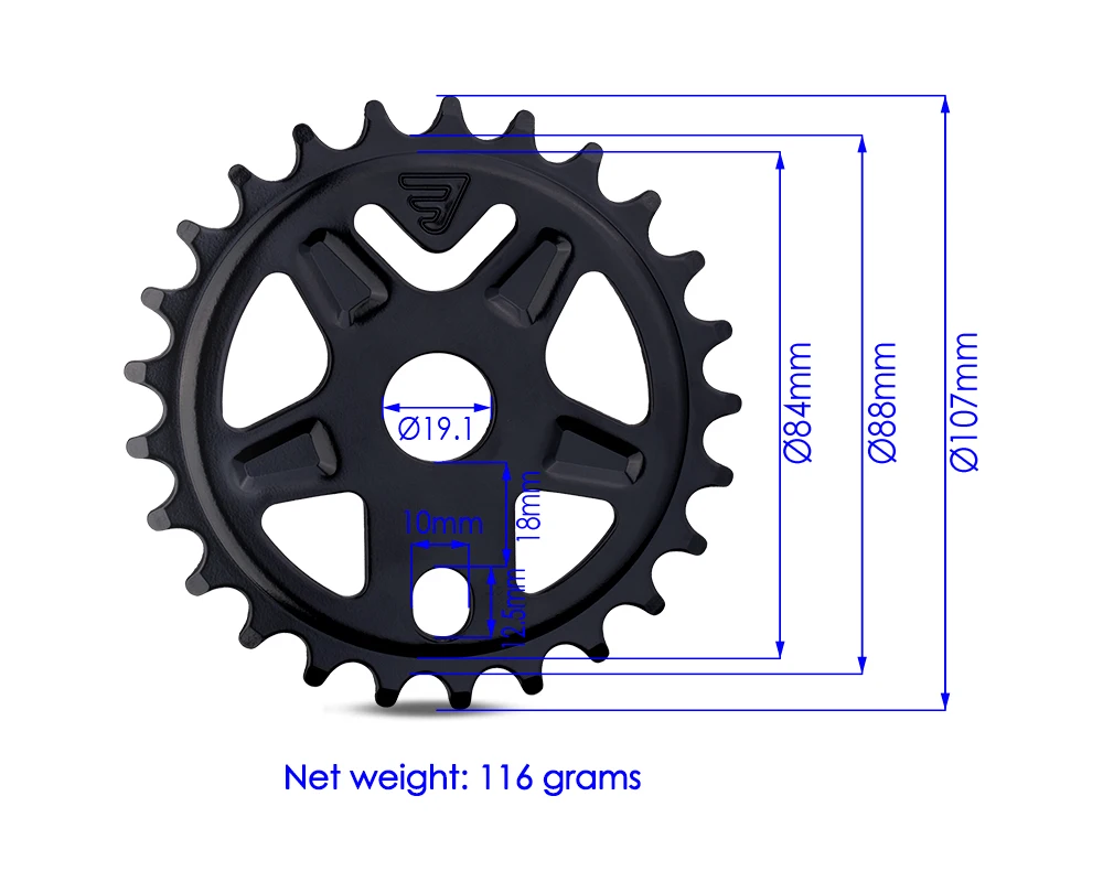 Funsea EU BMX Sprocket 25T Bike Star Stahlkettenblatt für 19mm Achse 3-teilige Kurbel Fahrradzubehör für MID Kettenblatt BB-Stangen – Detail 3