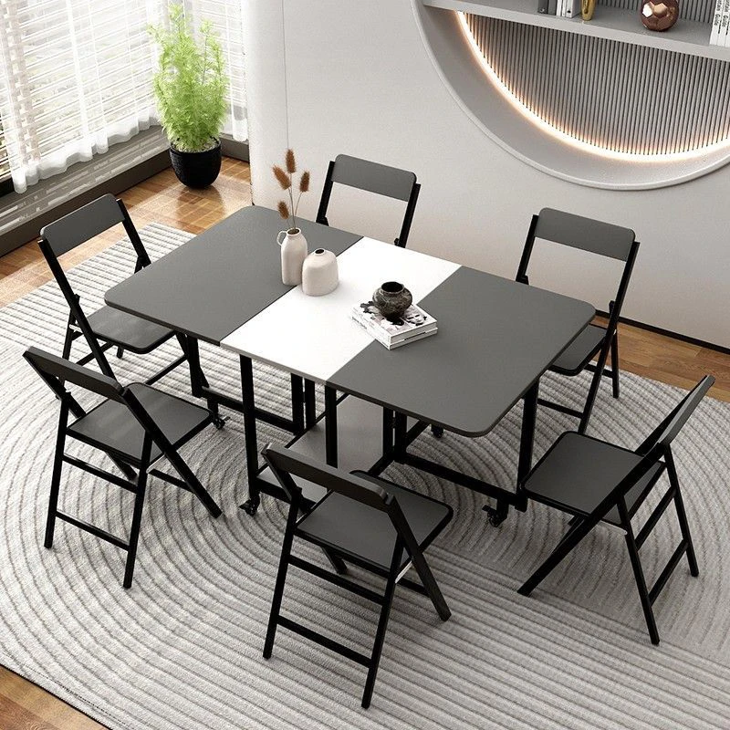 Folding Dining Table and Chair Set, Movable Dining Tables, Chair Set, Dining Room Furniture, Small Apartment, Living Room