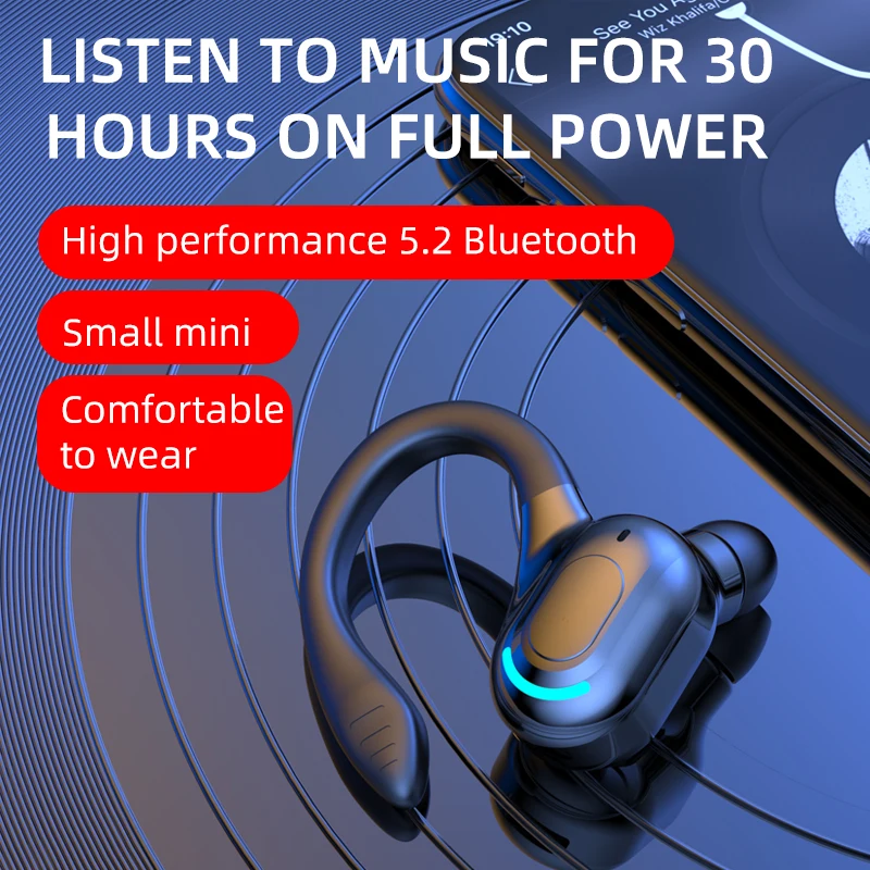 Bluetooth 5.2 Business Wireless Headphone Ear-Hook Mini HIFI Bass Noise Cancelling Earphone With Mic Earbuds Sport Game Headset