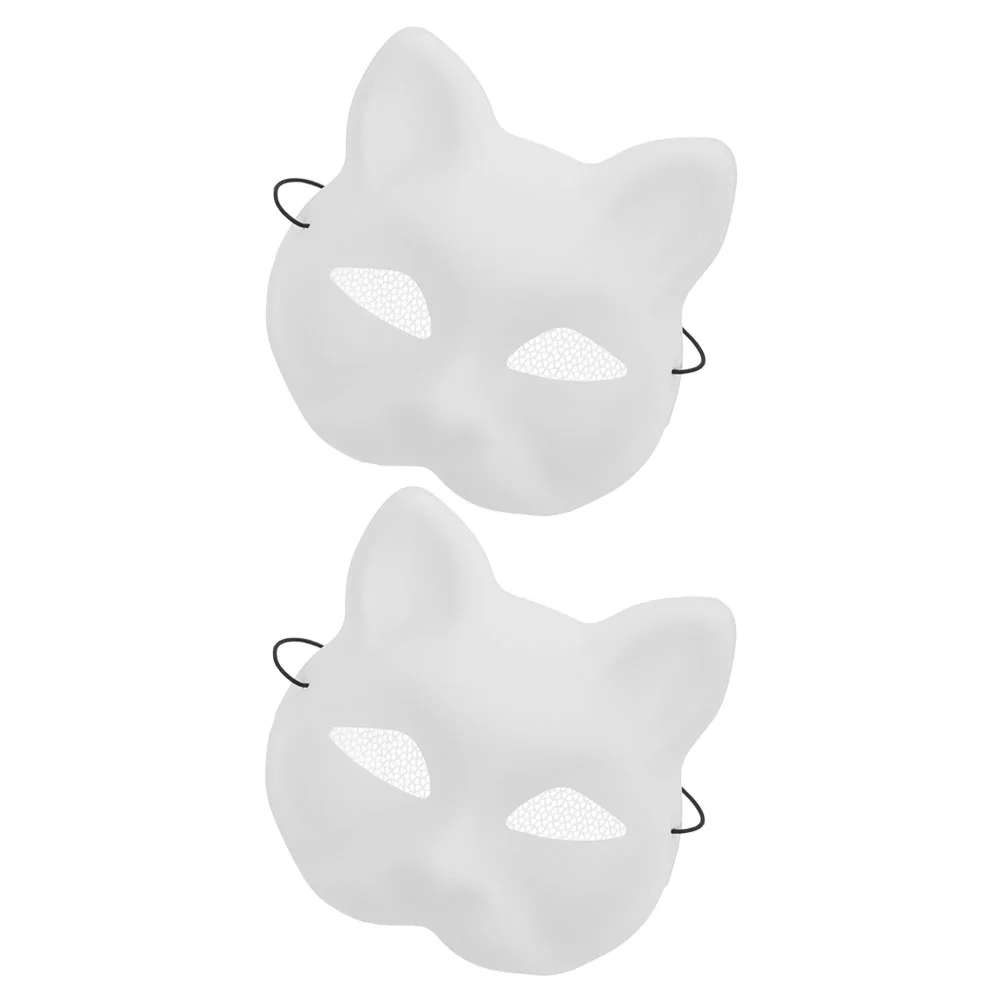 2 Pcs Cat Face White Embryo Mask Halloween Opera Masks Carnival Bulk Masquerade For Party DIY Cosplay Women Props Clothing