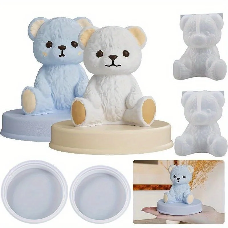 Diy Smiling Teddy Bear Silicone Candle Mold 3D Animal Soap Resin Craft Plaster Making Kit Handmade Ice Cube Mold Home Decor Gift