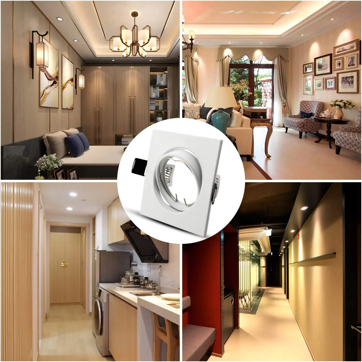 Recessed LED Downlights Holders Frame, Round Fixture, Adjustable Cutout for MR16, GU10 Bulb Holder, Recessed LED Spot Light, 5Pc