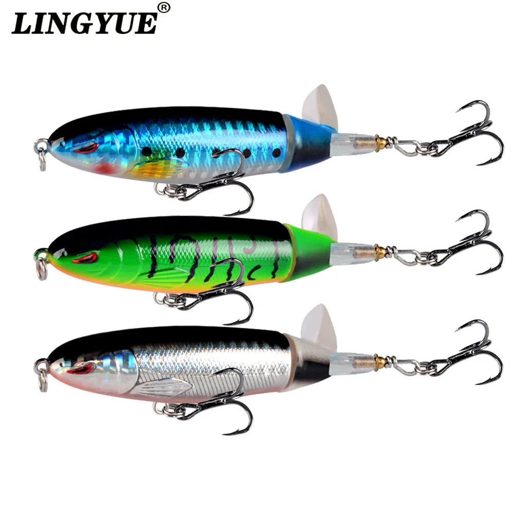 

LINGYUE Whopper Popper 100mm 13g Topwater Fishing Lure Hard Isca Artificial Bait Plopper Wobbler Soft Rotating Tail Crankbait