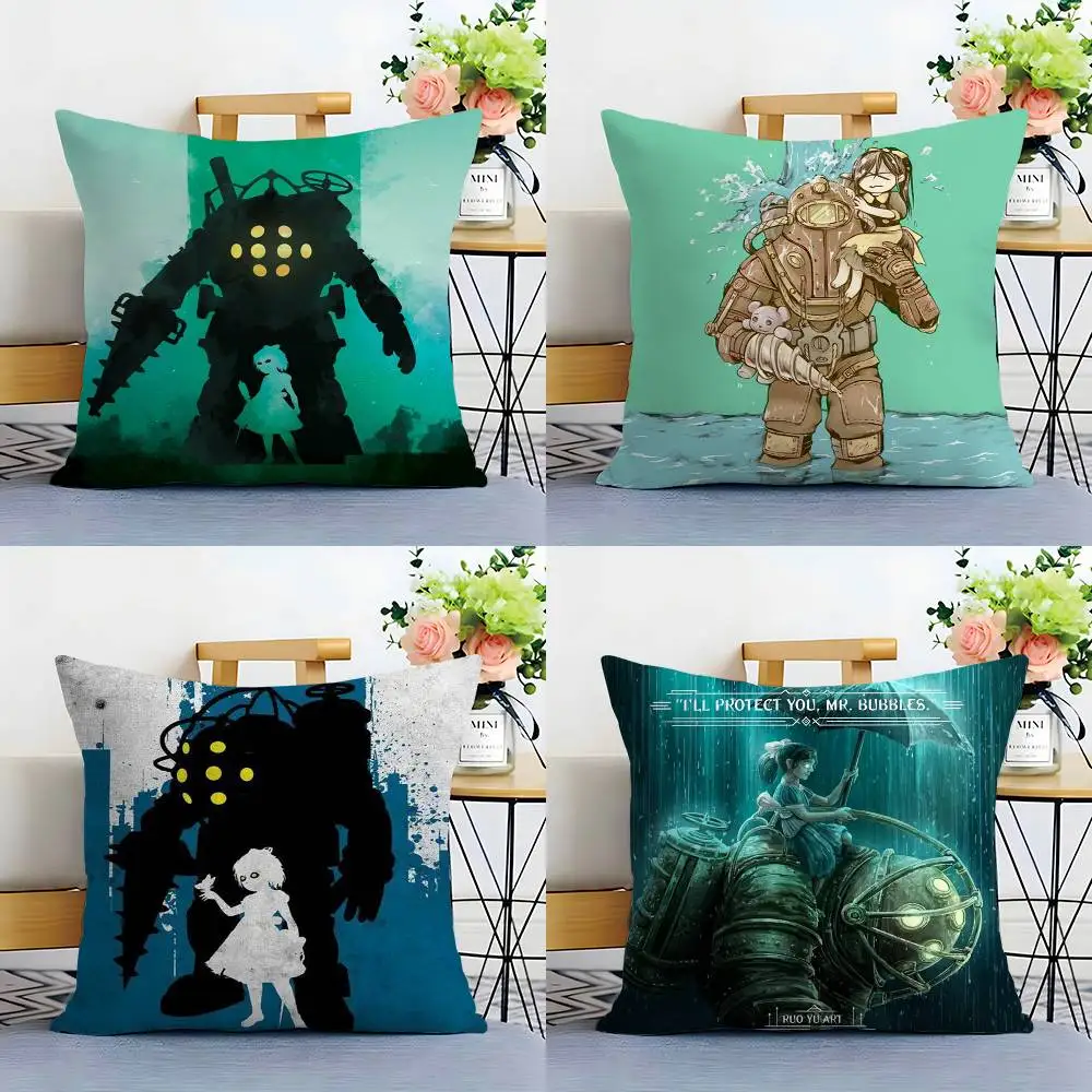 

Fanart B-Bioshock R-Rapture Pillow Case Home Double-sided Printing Short Plush Colorfast Microfiber Cushion Cover