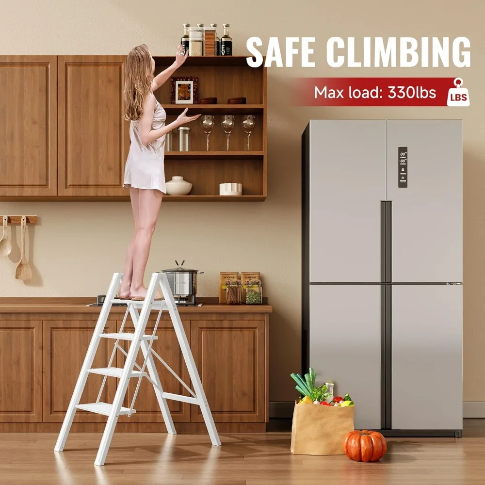 سلم ألومنيوم قابل للطي - دواسات عريضة قوية مضادة للانزلاق، خفيف الوزن ومحمول للاستخدام المنزلي