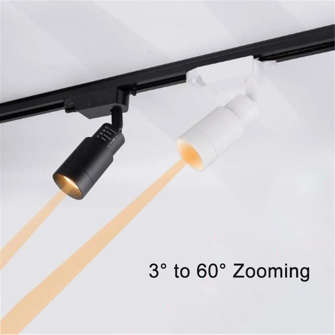 

Black White Zoomable 3°/8°/15°/24°/36°/45°/60° 3000K LED Track Lighting, Adjustable Beam Degree Track Lamp Heads for Accent Task