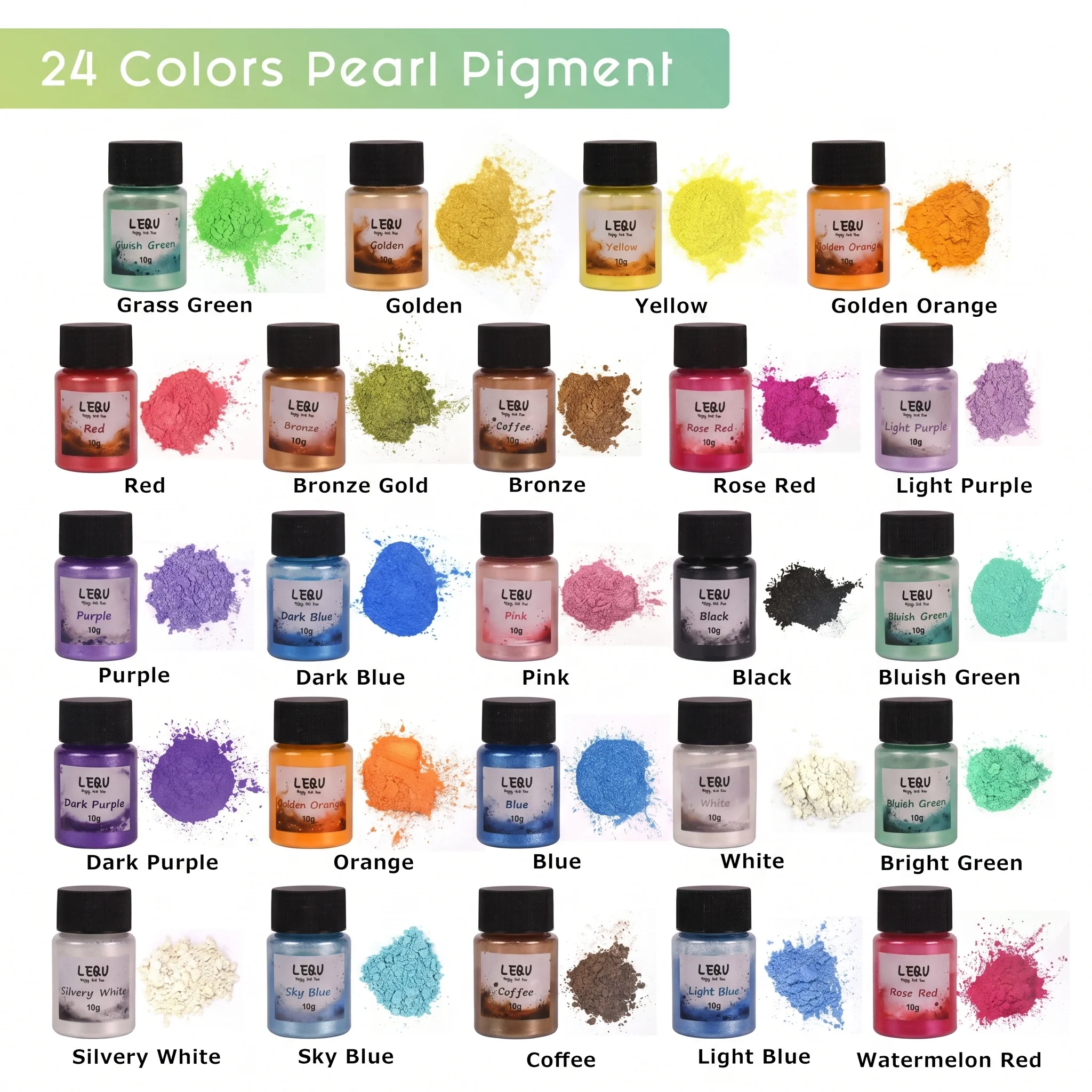 24-farbiges Glimmerpulver, Perlglanzpulver, geeignet für DIY-Harzhandwerk, Untersetzer, Kerzen, Gipsarbeiten und Schmuckherstellung.