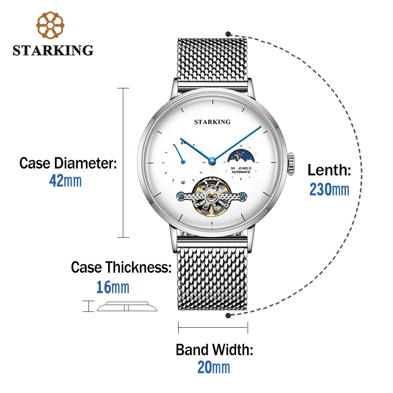 STARKING 316 Steel Case AM0283 Luxury Watches for Men Mechanical Watch Sapphire Glass Stainless Steel 50M Waterproof Men Watch