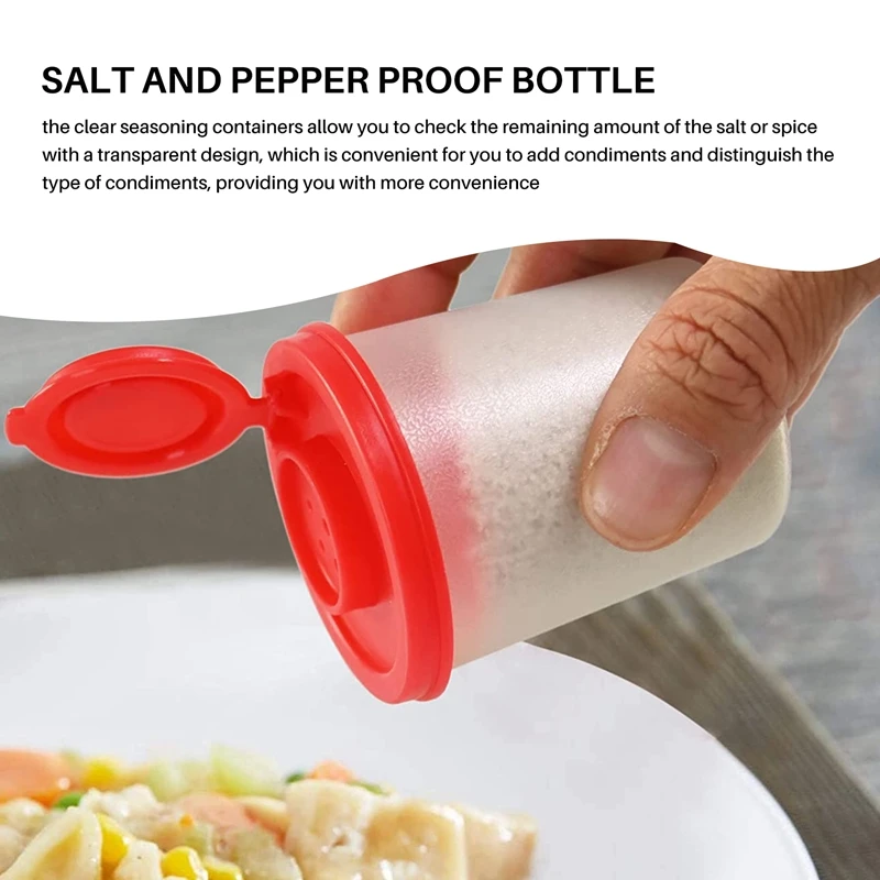 4PCS Salt and Pepper Shakers Moisture Proof Salt Shaker with Red Covers Lids Plastic Airtight Spice Jar Dispenser