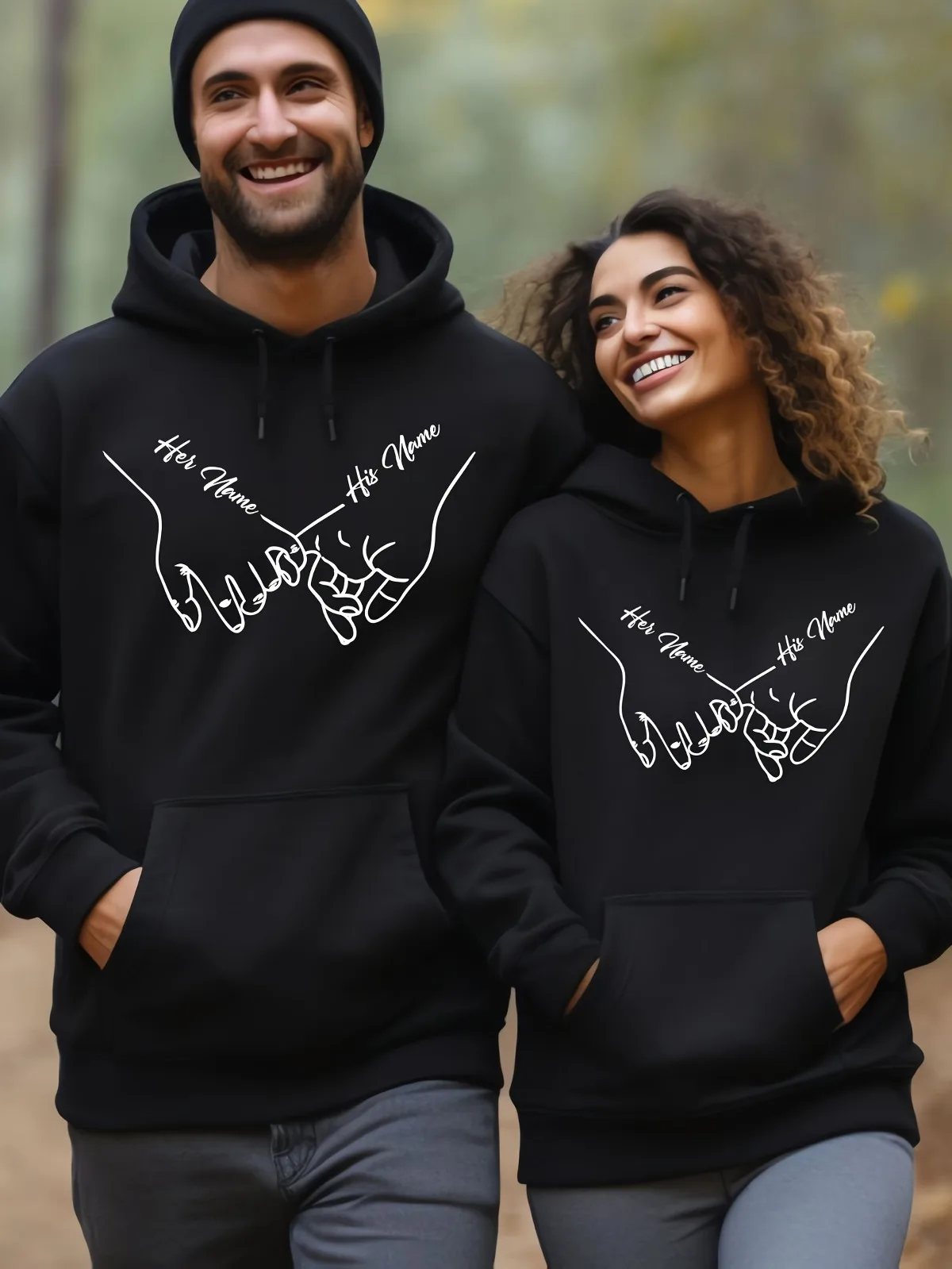 

1 шт. [парный стиль] повседневная модная толстовка с принтом «рука об руку» в одном стиле для пары, удобная свободная толстовка с капюшоном в подарок на День святого Валентина