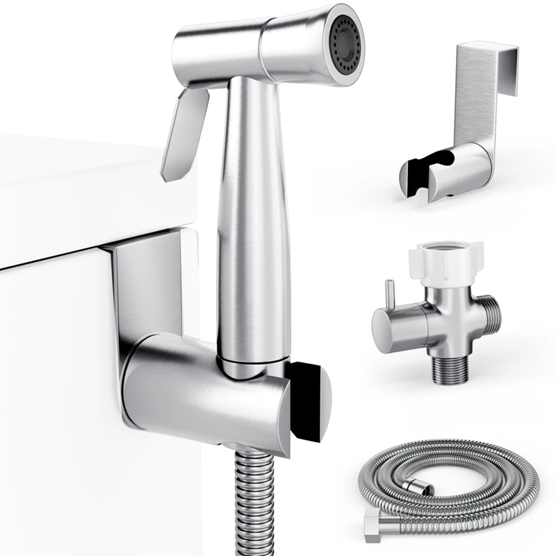 AT44-Bidet Sprayer For Toilet, Handheld Sprayer Kit, Cloth Diaper Sprayer Set - Easy To Install - Stainless Steel