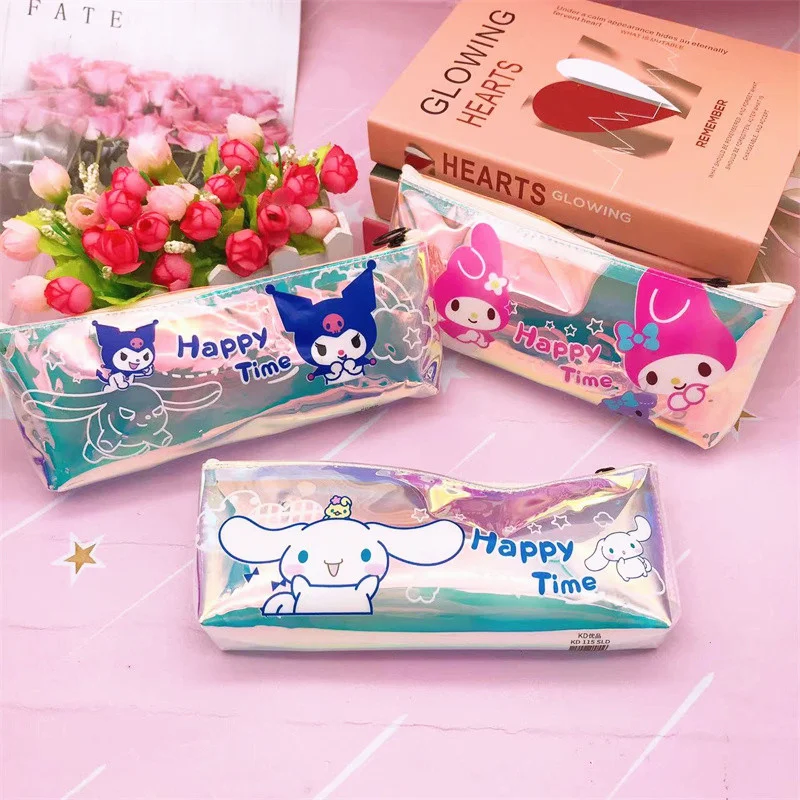 12 pcs/lot Sanrio Kuromi Melody Cinnamoroll Laser Pencil Case Cute Pencil Box Stationery Pen Bag Stationery School Supplies