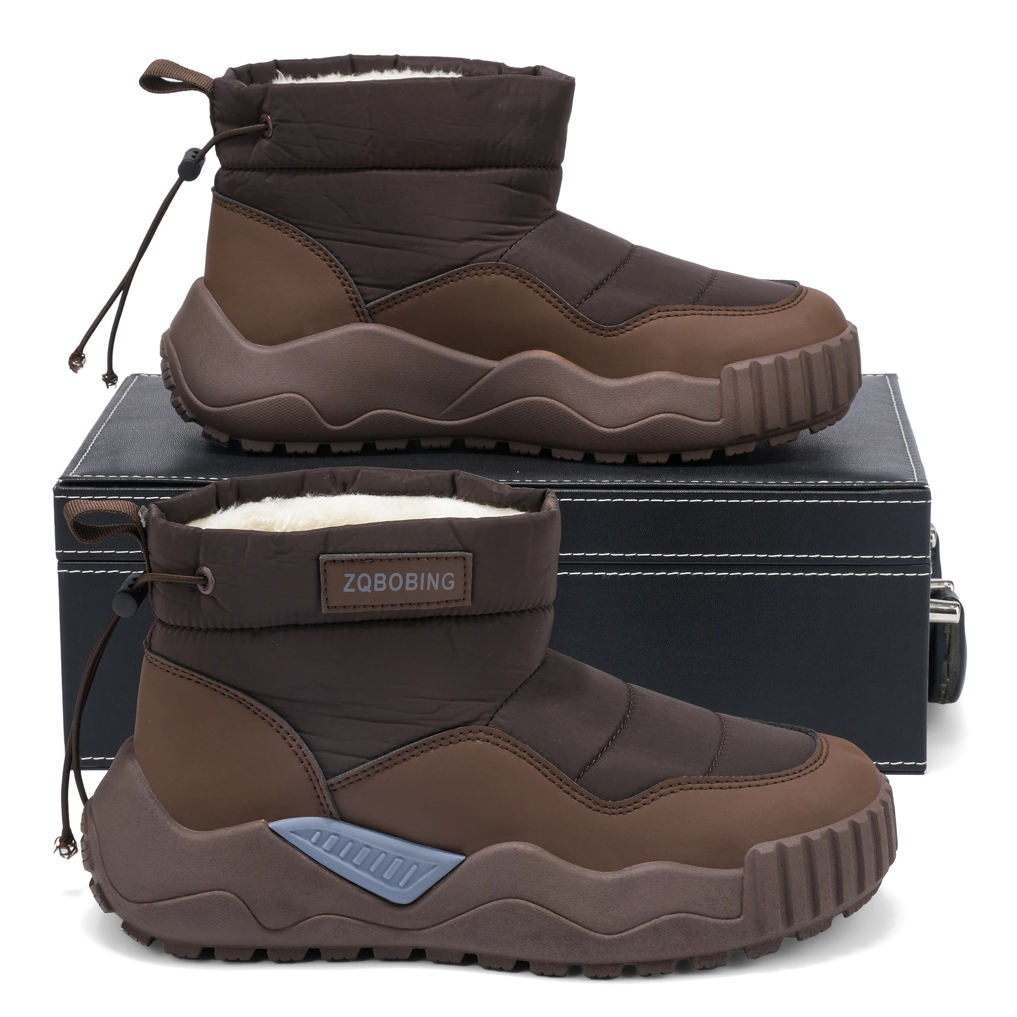 Neue Winterstiefel im Plüsch-Warmstil, Größe 39-48, große Größen, braun-schwarze Schneestiefel für Herren, vielseitige Herrenstiefel, verdickte Baumwollschuhe, trendige Outdoor-Herrenschuhe. – Detail 2