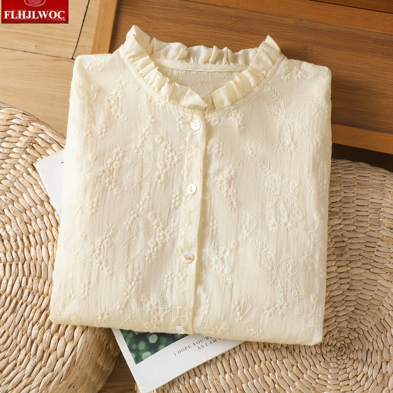 Hot Sales Leuke Zoete Linnen Shirts 2025, Vrouwen Herfst Casual Blouses Japan Meisjes Borduren Retro Vintage Knop Katoenen Shirts