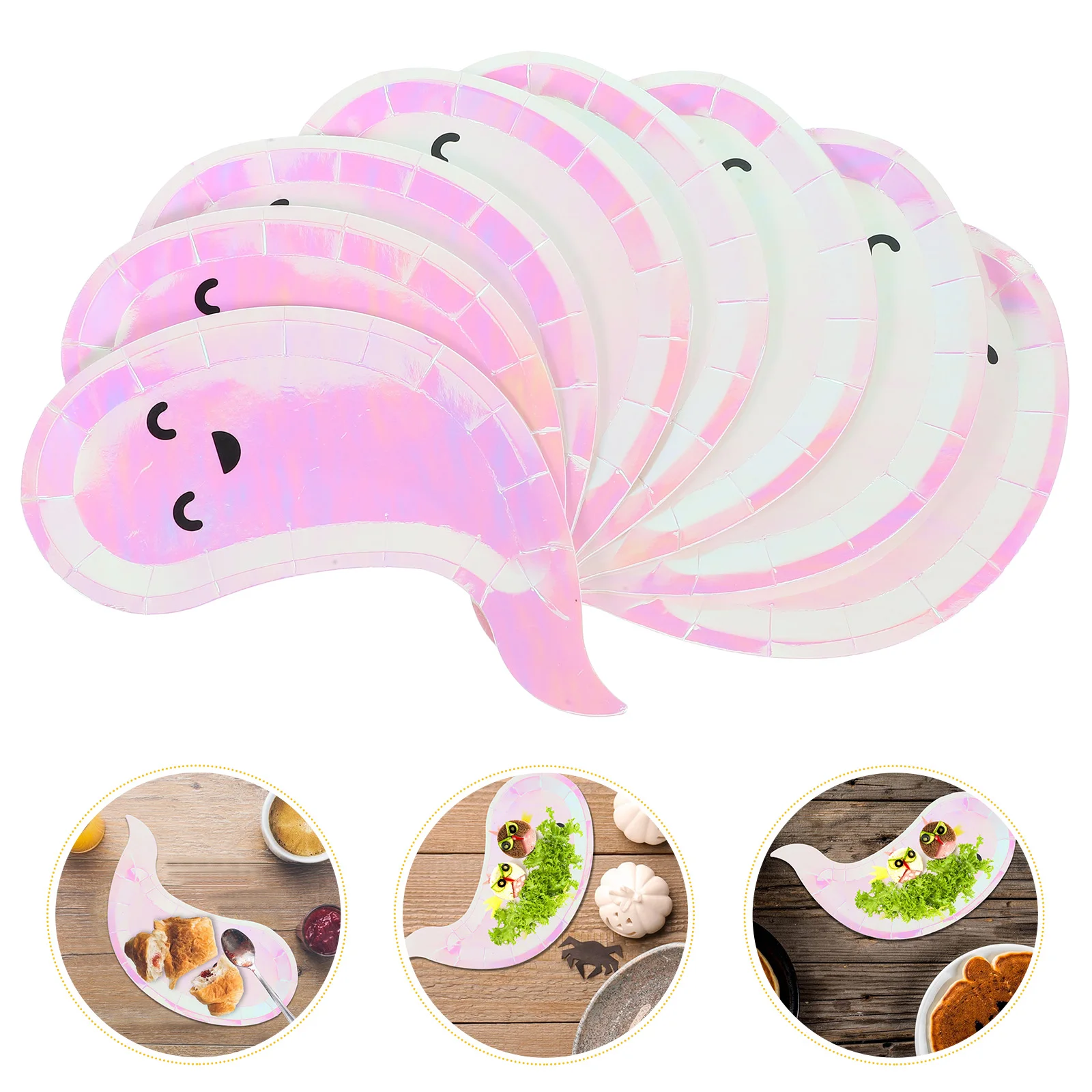 

8pcs Ghost Shaped Plates 20x15cm Halloween Festival Disposable Cake Tray Serving Paper Dinner Household Party Supplies