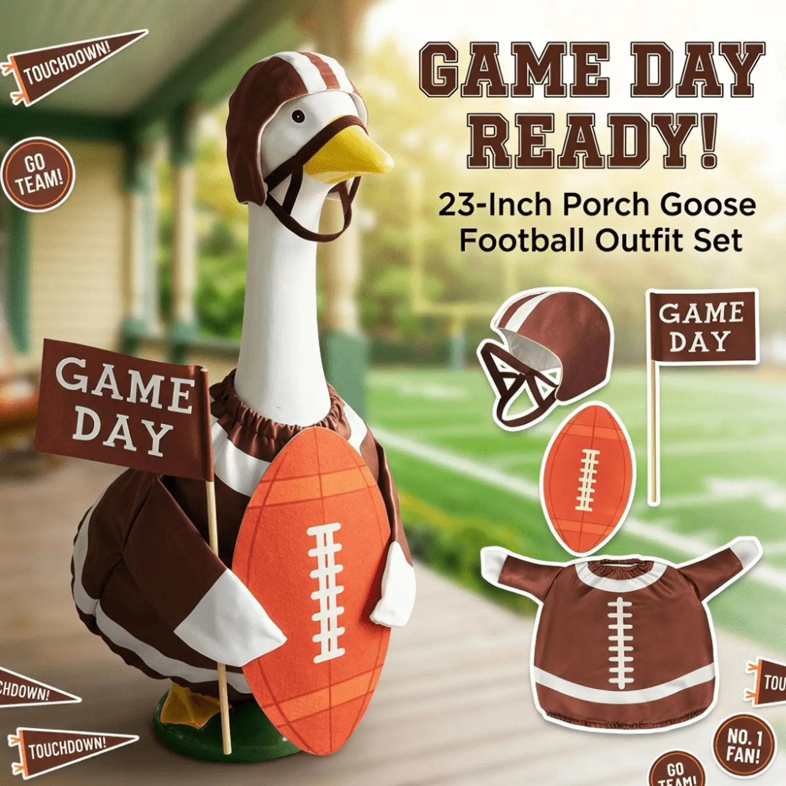 Football Porch Goose Outfit Funny Sports Costume For 23 Inch Lawn Statue, Game Day Yard Decor With Jersey & Helmet view 5