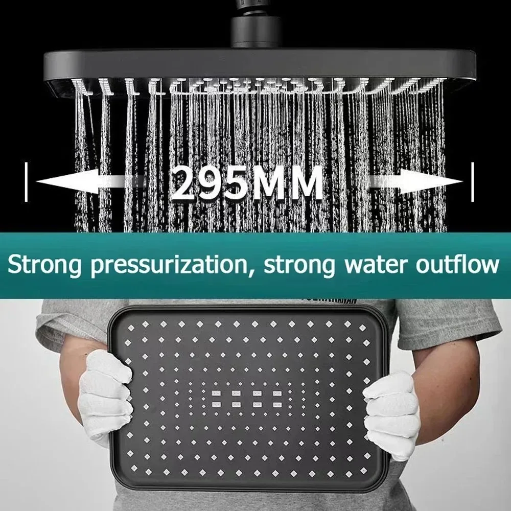 Square Shower 360 ° Rotation New 14 Inch High Pressure Top Super Strong Boosting Showerhead Black Silver Gun Grey