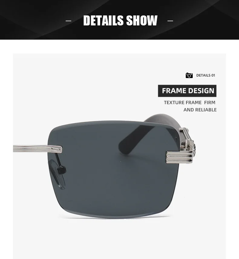 Suglau Luxusmarke Quadrat Damen Sonnenbrille Retro Mode Business Leoparden kopf rahmenlose Sonnenschutz Gradient Sonnenbrille uv400 – Detail 9