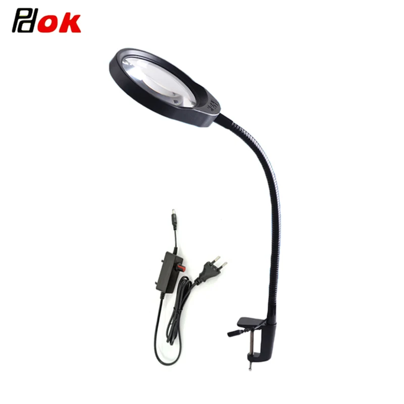 3X 5X 10X 20X LED Magnifying Glass Lamp Metal Clamp Big Lens Real Glass Desk Lamp Dimming Light Magnifier for Reading,Inspection