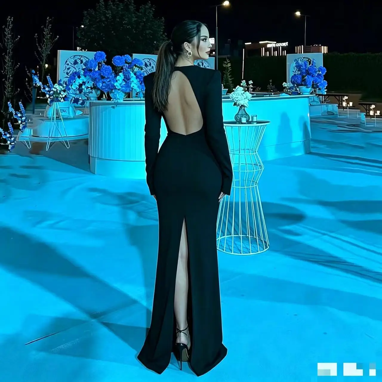 Manmuxi Chest Cutout Bodycon Mermaid Maxi Dress Long Sleeve Floor Length Formal Evening Gown For Cocktail Gala Party Occasions