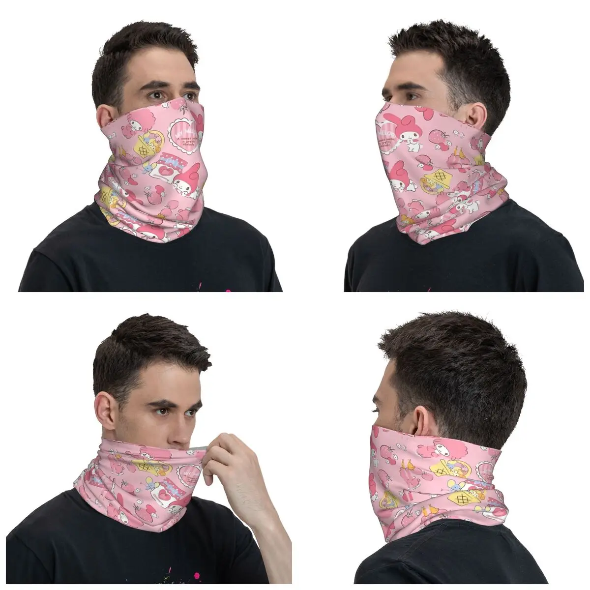 Capa facial macia sem costura impressa, My Melody Bandana, Máscara de bicicleta engraçada, Caminhadas e Camping, Balaclava à prova de vento