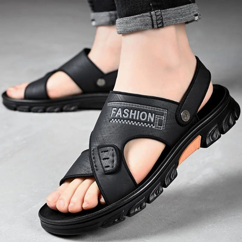 Summer Men Sandals Double Use Leather Mens Casual Shoes Outdoor Men Leather Sandals for Men Beach Shoes Roman Shoes Retro Sports