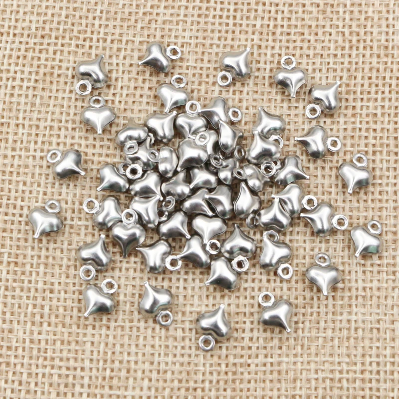 30pc/lot 10x8mm Heart Charms 316 Stainless Steel Heart Cute for necklace pendant charms diy jewelry making-R5-41