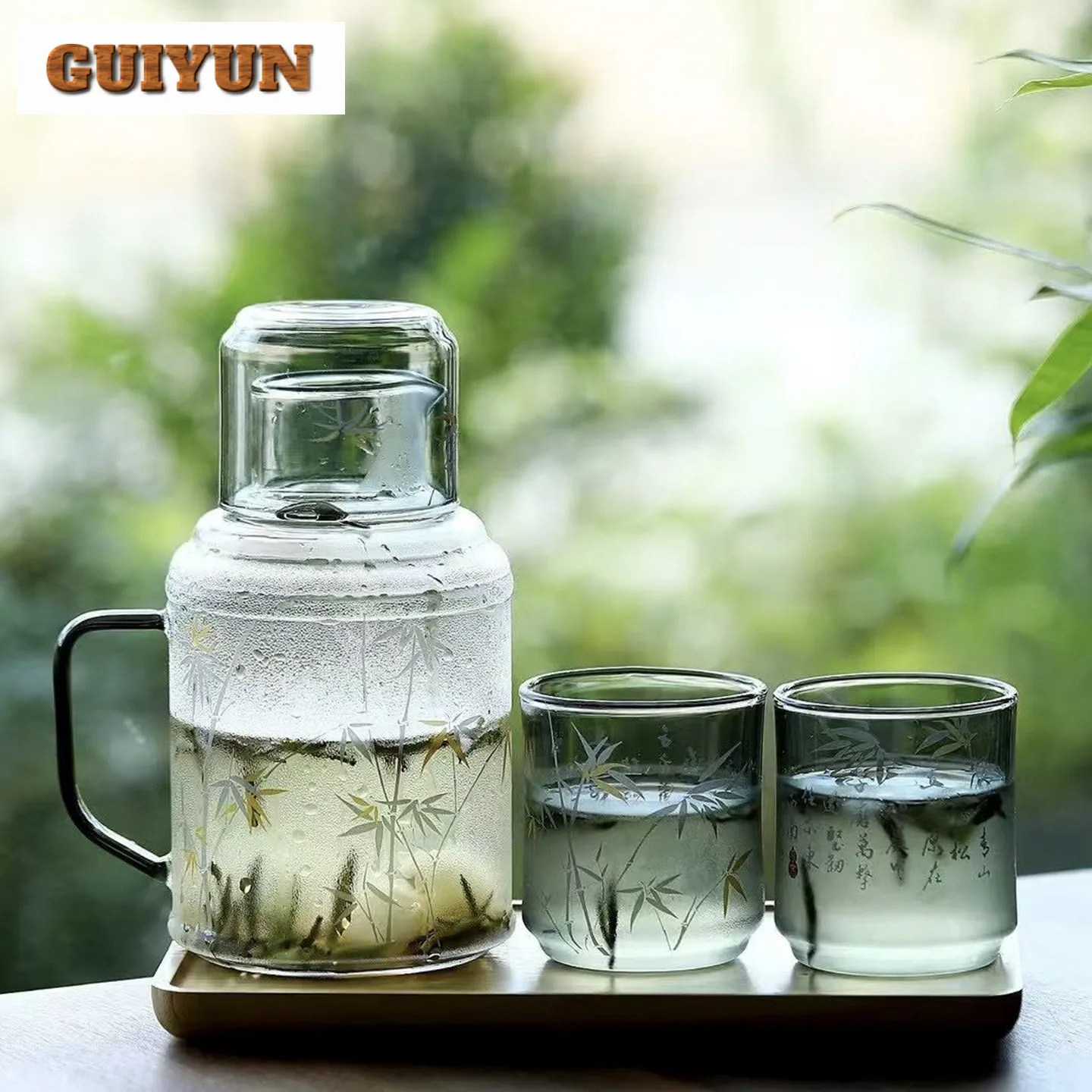 

Bamboo Glass Cold Water Pitcher Water Jug Explosion-proof Water Kettle Fruit Hot And Cold Water Pitcher Tea Services Supplies