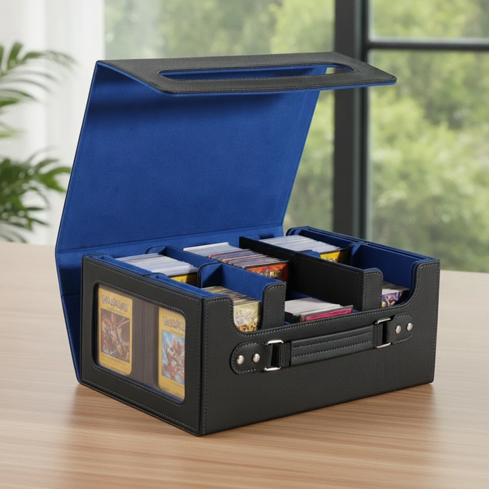 Trading Card Storage Box with Handle Rigid Card Storage Box with Dividers Handheld Stitched for Players, Travel, Home