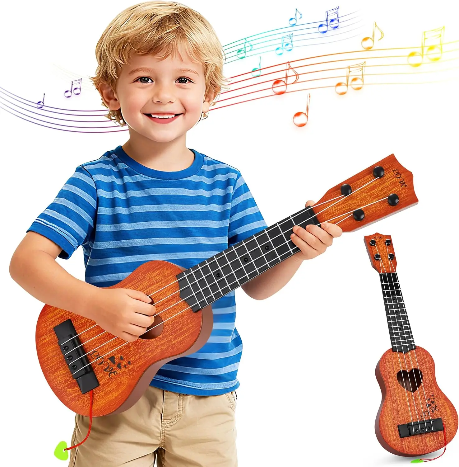 Virella Store YEZI Classical Ukulele for Kids, Mini Toddler Guitar Toy with Pick, Educational Musical Instrument for Preschool Boys Girls, Early Learning Music Toy for Ages 3 4 5 6+ Years Old, Brown