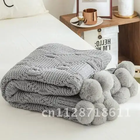 Blanket Chic Knitted Blanket With Balls Chenille Crochet Warm Bedspread Pink Throw Blankets for Bed Sofa P