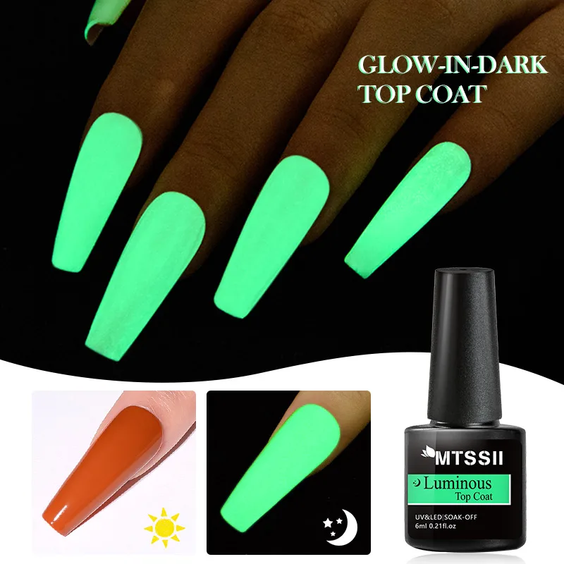 Mtssii ไม่มีเช็ด Glow In The Dark เจล6Ml Top Coat และฐาน Matte Top Coat Luminous อเนกประสงค์เจลฮาโลวีนเล็บ