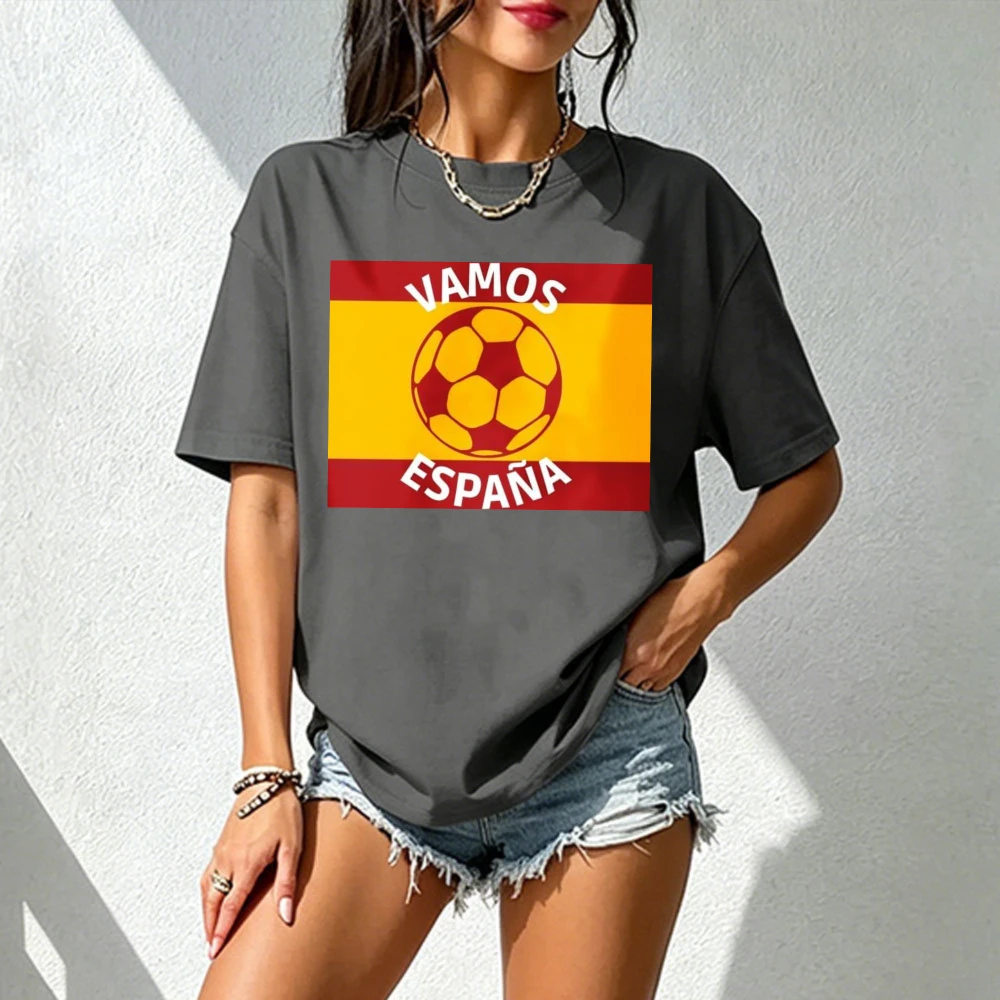 Spain Football Cotton Tshirt Rectangular Spain Flag Vamos Espana Soccer Ball Unisex Tee Fashion Game Day Short Sleeve Tops