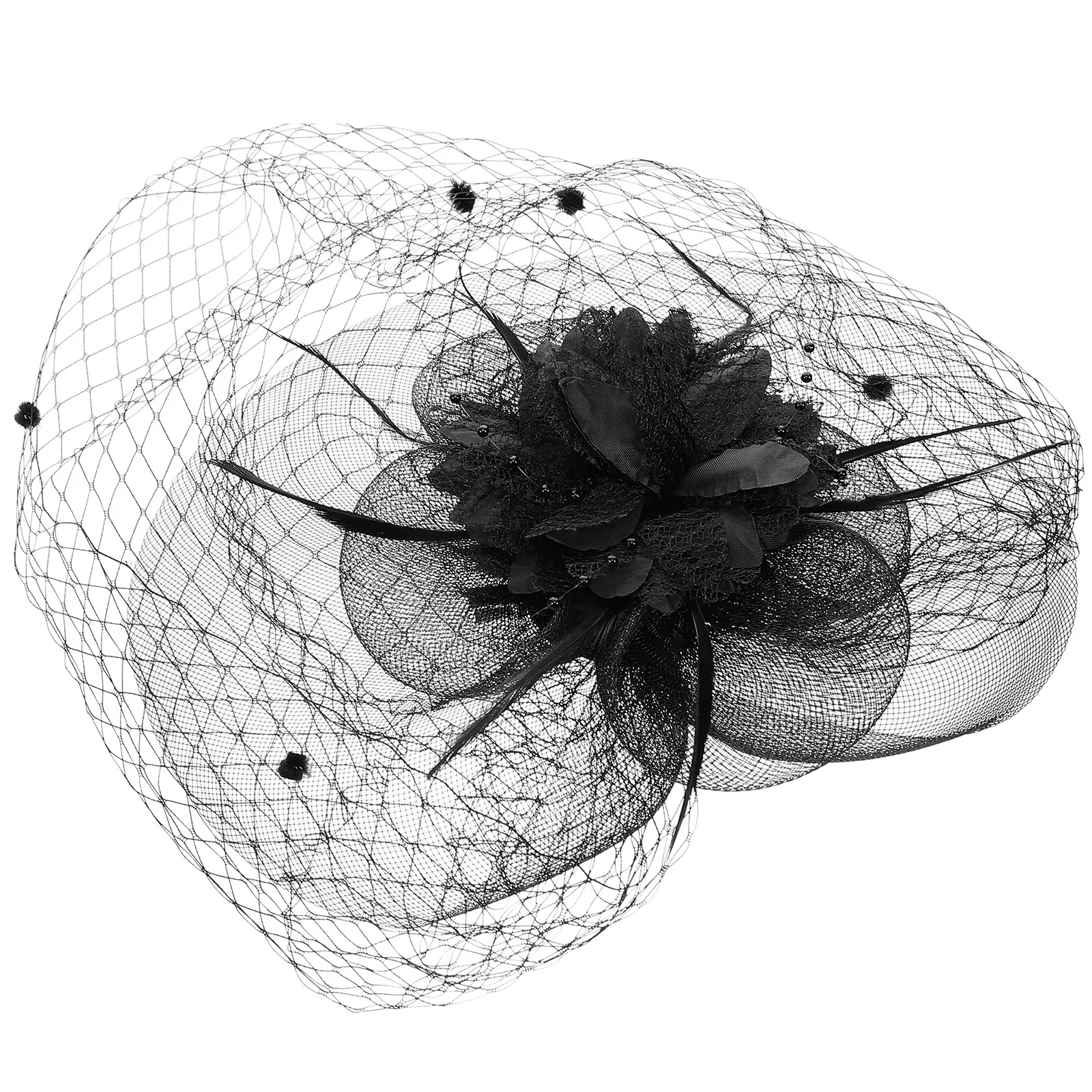 

Flower Fascinator Hat Decorated with Mesh Yarn Lace Plume Stylish Headwear for Women Special Occasion Dressy Hats Feminine